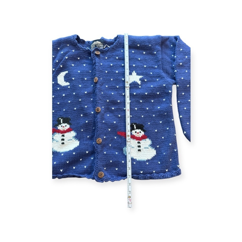 Vintage Rey Wear Blue Hand Knit Winter Snowman Cardigan Sweater - Picture 2 of 5
